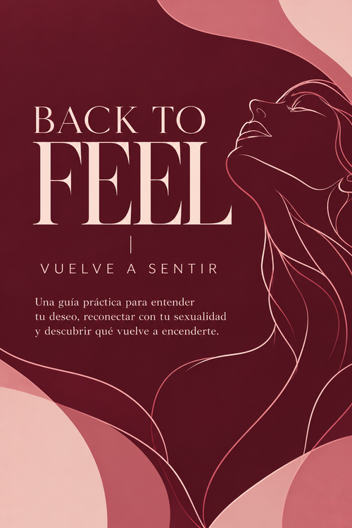 Portada BACK TO FEEL — Vuelve a sentir, fondo burdeos e ilustración femenina